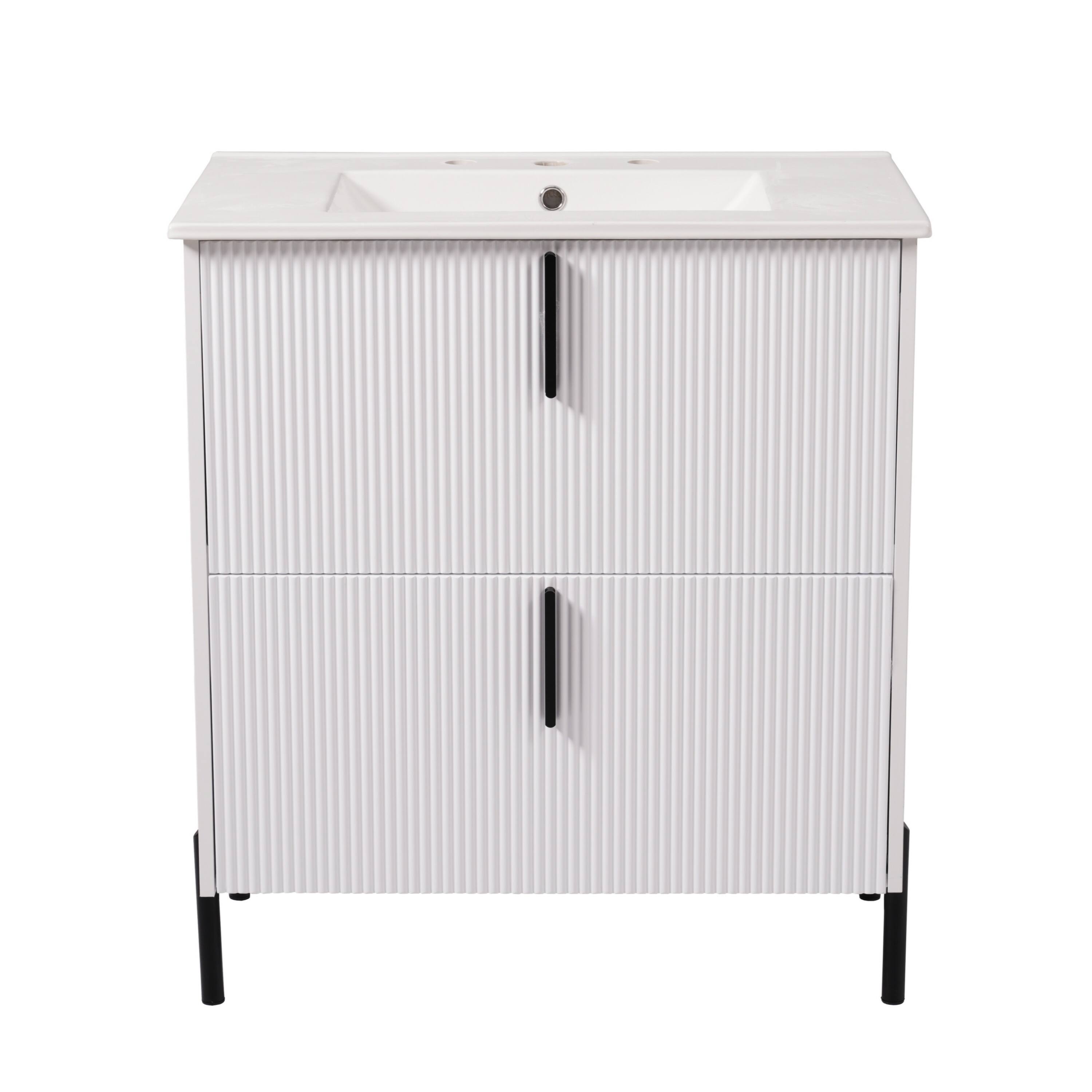 Alt View 6. Loheer - 2.5 ft Bathroom Vanity with Ceramic Sink and Fluted Cabinet - White.