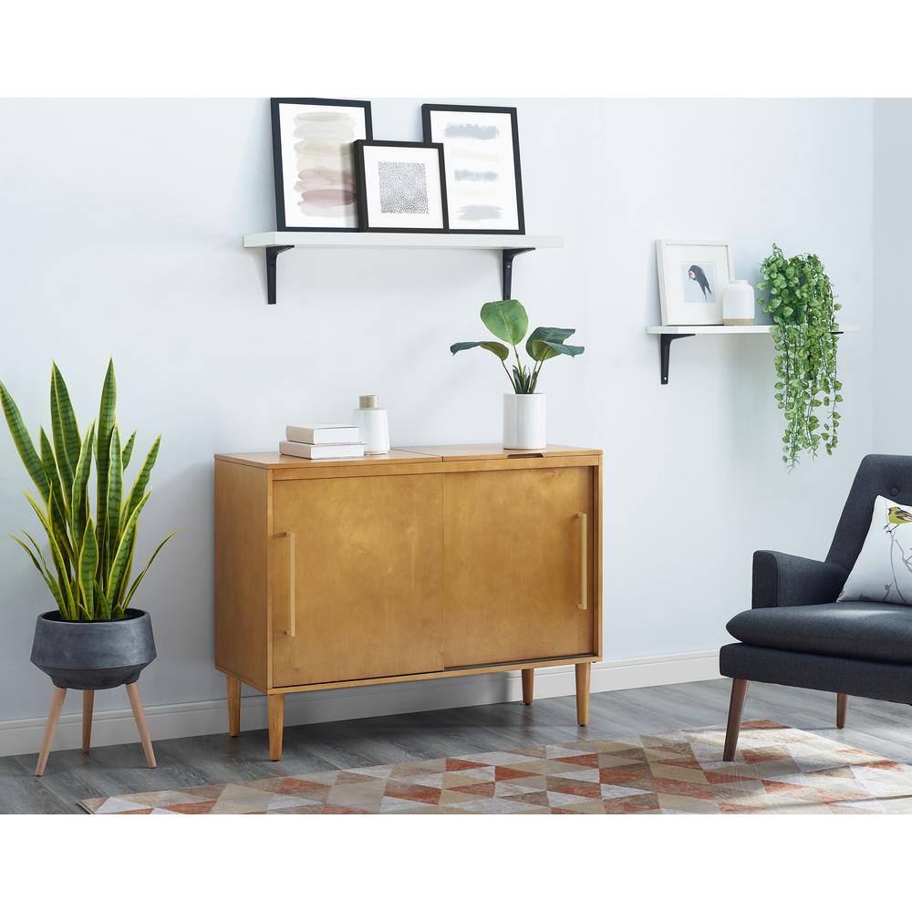 Alt View 4. Crosley Furniture - Everett Large Record Player Cabinet With Vinyl Storage - Acorn.