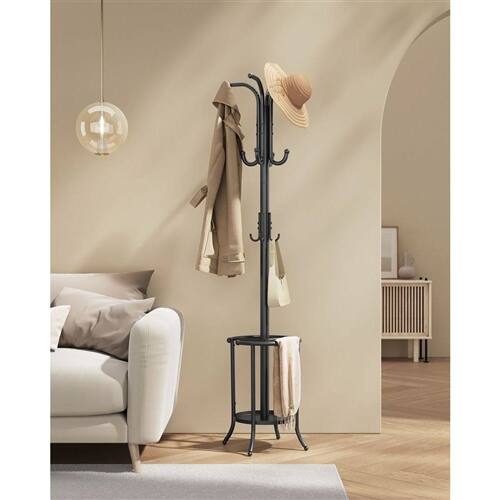Angle. SlickBlue - Durable Heavy Duty White Metal Coat Rack with Built-In Umbrella Holder - Black.