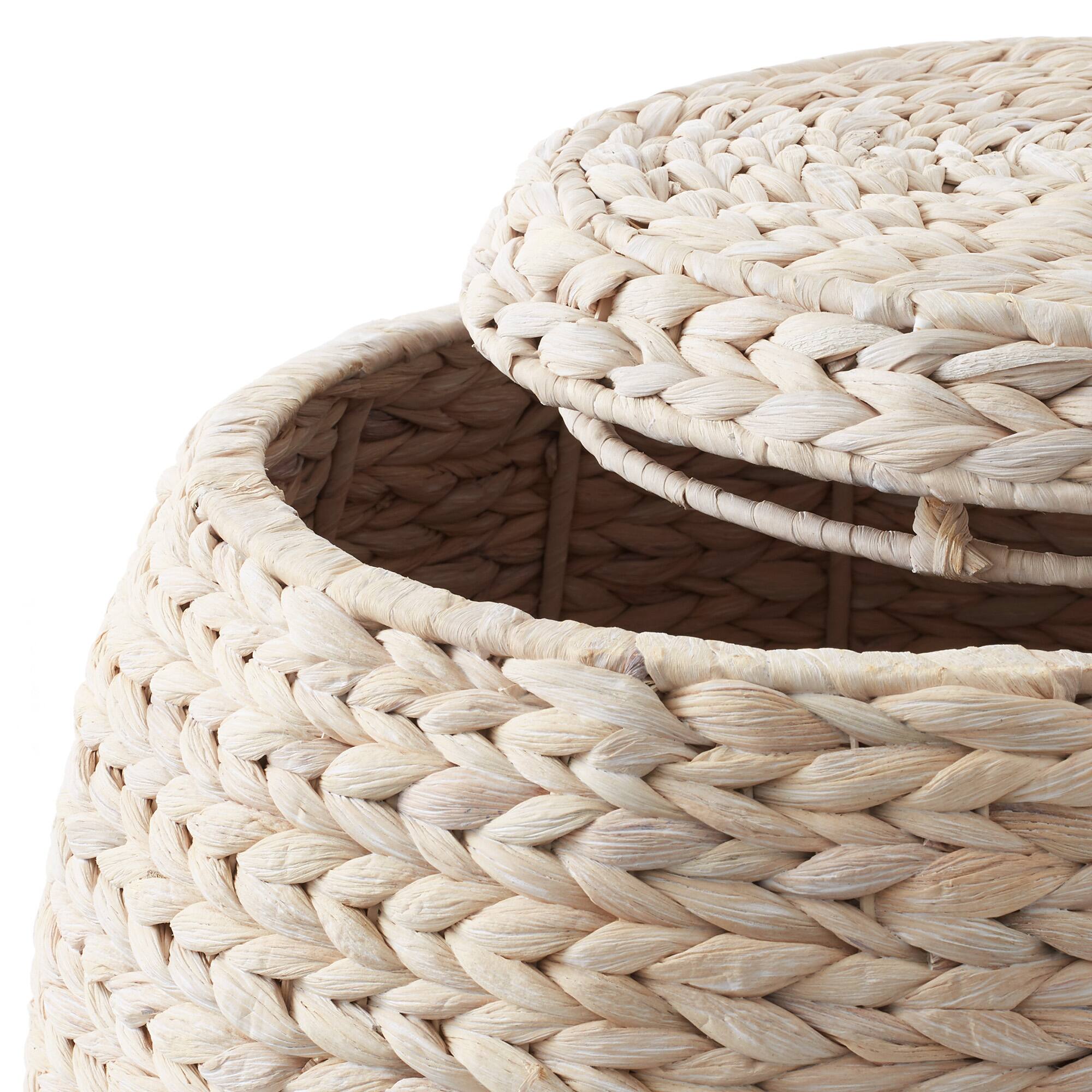 Alt View 4. Casafield - Round Water Hyacinth Storage Basket/Hamper with Lid - Whitewash.
