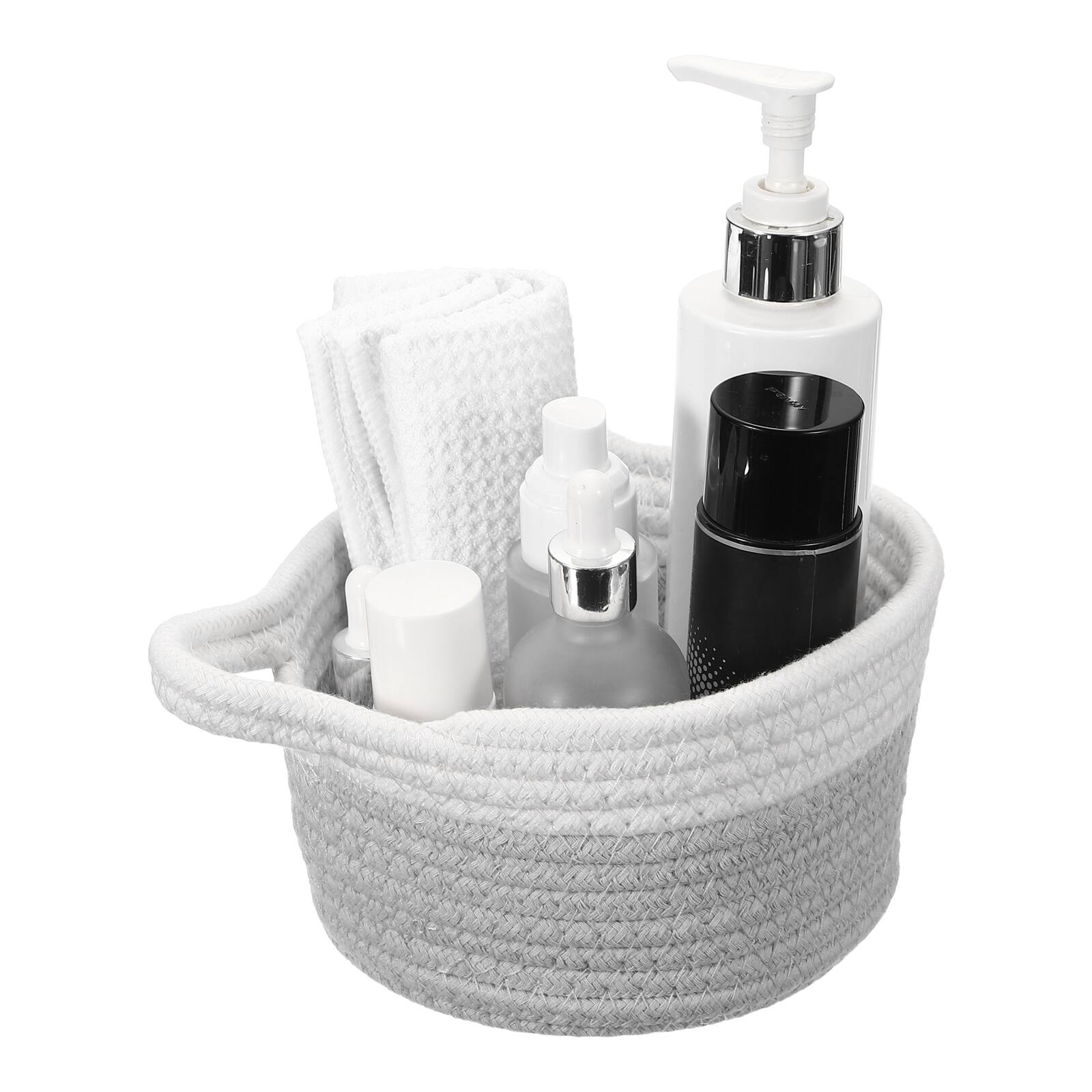 Unique Bargains - Small Cotton Rope Woven Storage Basket, 7.1x3.6" Cat Ears Decorative Box, Cute Nursery Bin for Shelves Closet - Light Gray