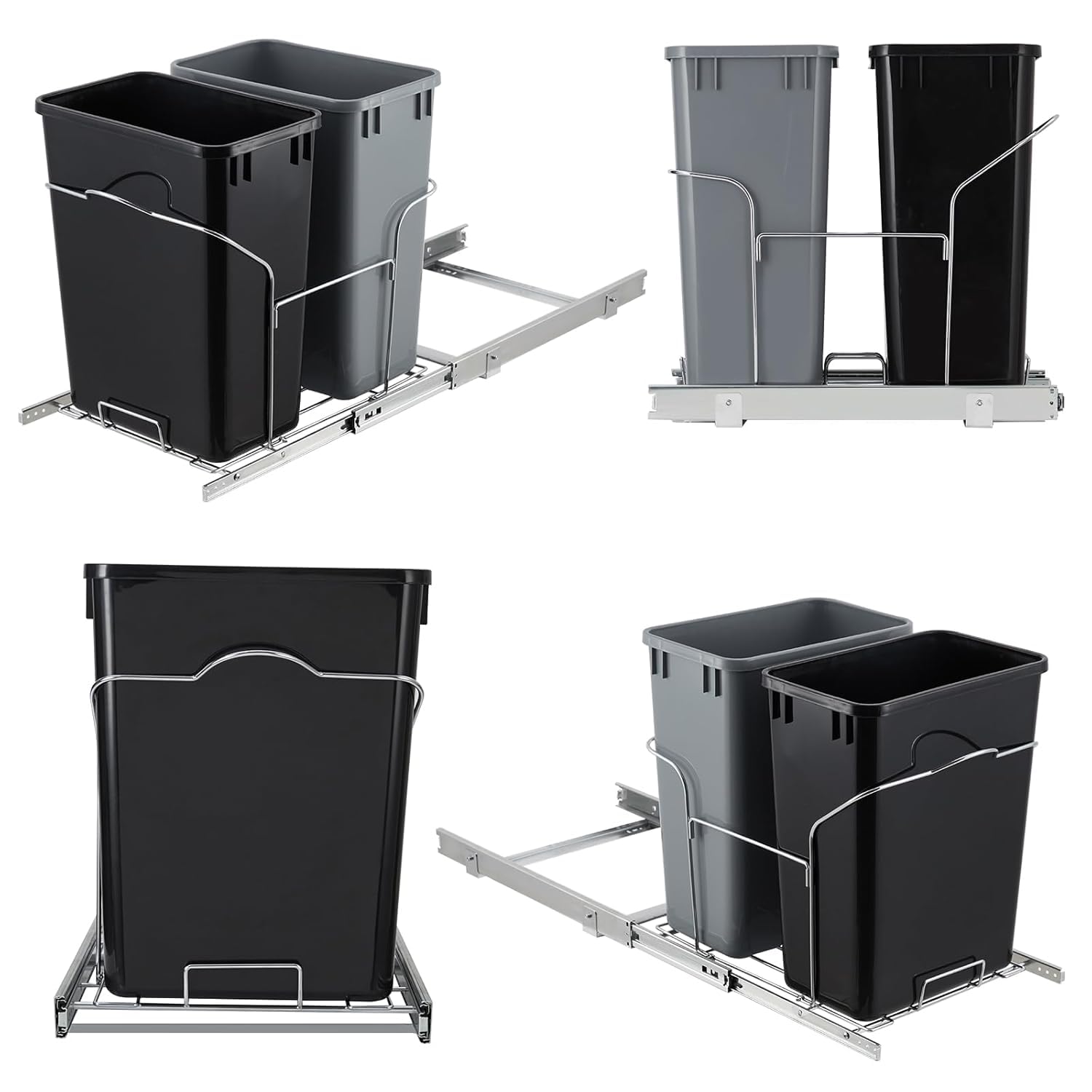 Alt View 1. Acekool - Double Bin Pullout Trash Can with Damping, Under Cabinet Door-Equipped Model.