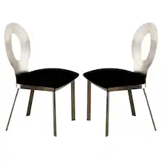 Front. Manhattan Lane - Metal Side Chair with Oval Cut Backrest, Set of 2 - Silver and Black.