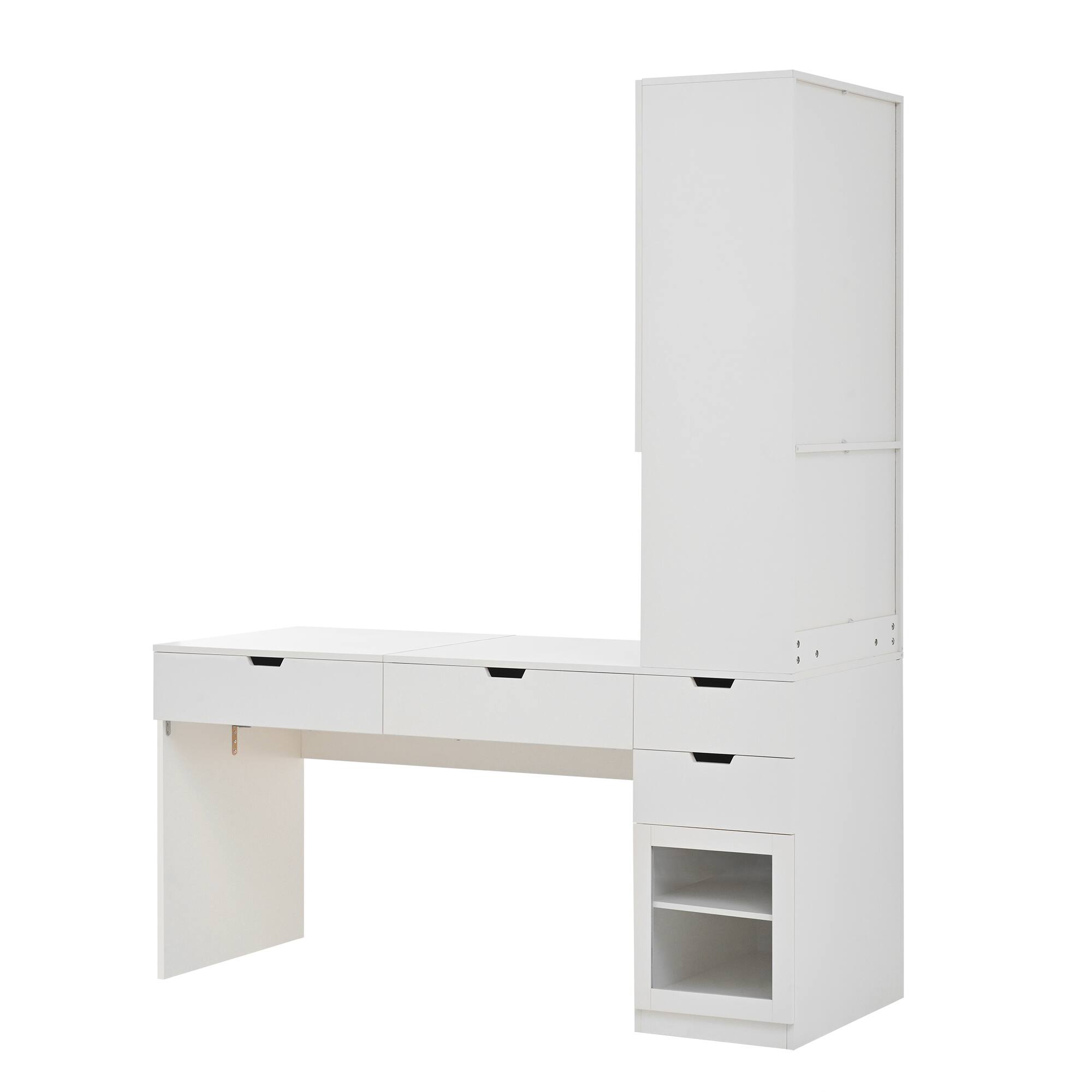 Alt View 5. Tiramisubest - Versatile Vanity & Computer Desk with Mirror,Charging Station,Hidden Compartments,3 Drawers,2 Cabinets and Shelves,White - White.