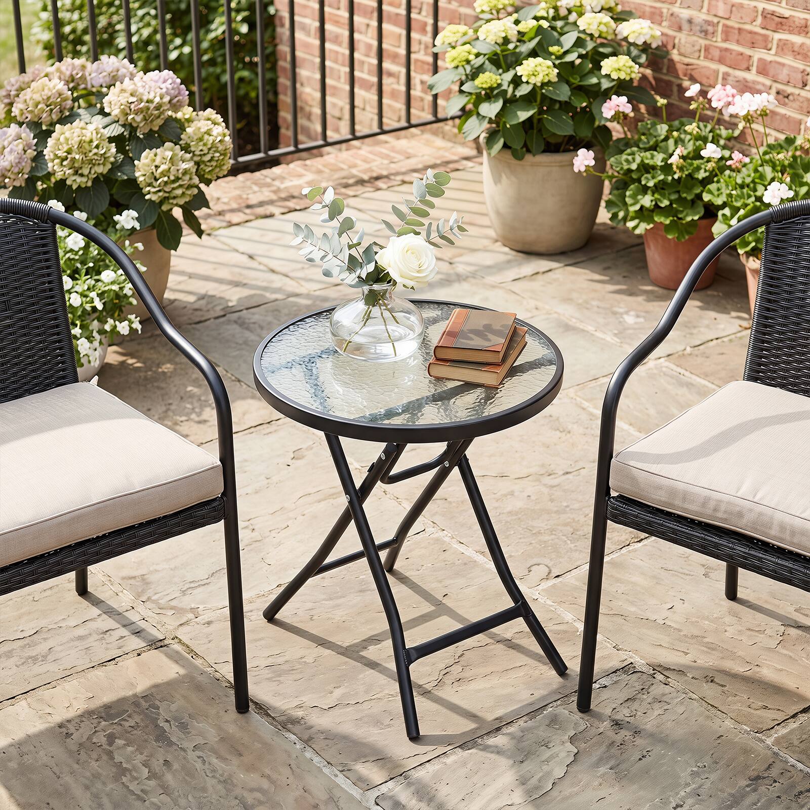 Alt View 4. Gymax - Gymax 2PCS Patio Side Table Round Bistro Table w/Tempered Glass Tabletop for Outdoor Black - Black.