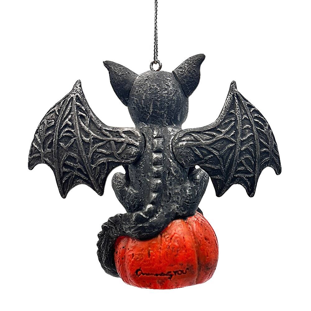 Alt View 1. OrnamentallyYou - Spooky Gargoyle on a Pumpkin Ornament Goth Halloween Themed Tree Decor - Multi-colored.