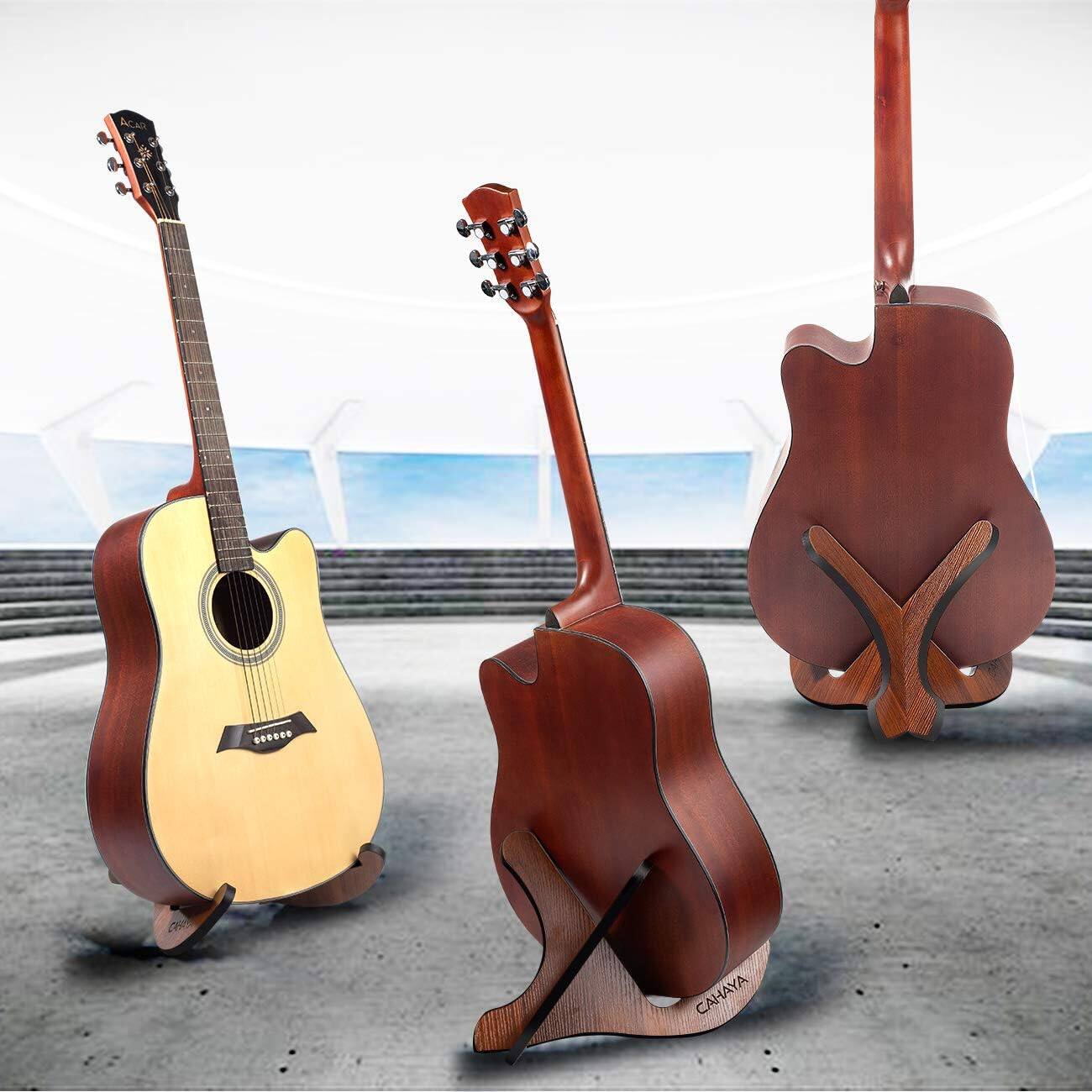 Left. CAHAYA - CAHAYA Wooden Floor Guitar Stand Thicken Plywood X-Style Portable with Soft Leather for Acoustic Bass Guitars CY0180.