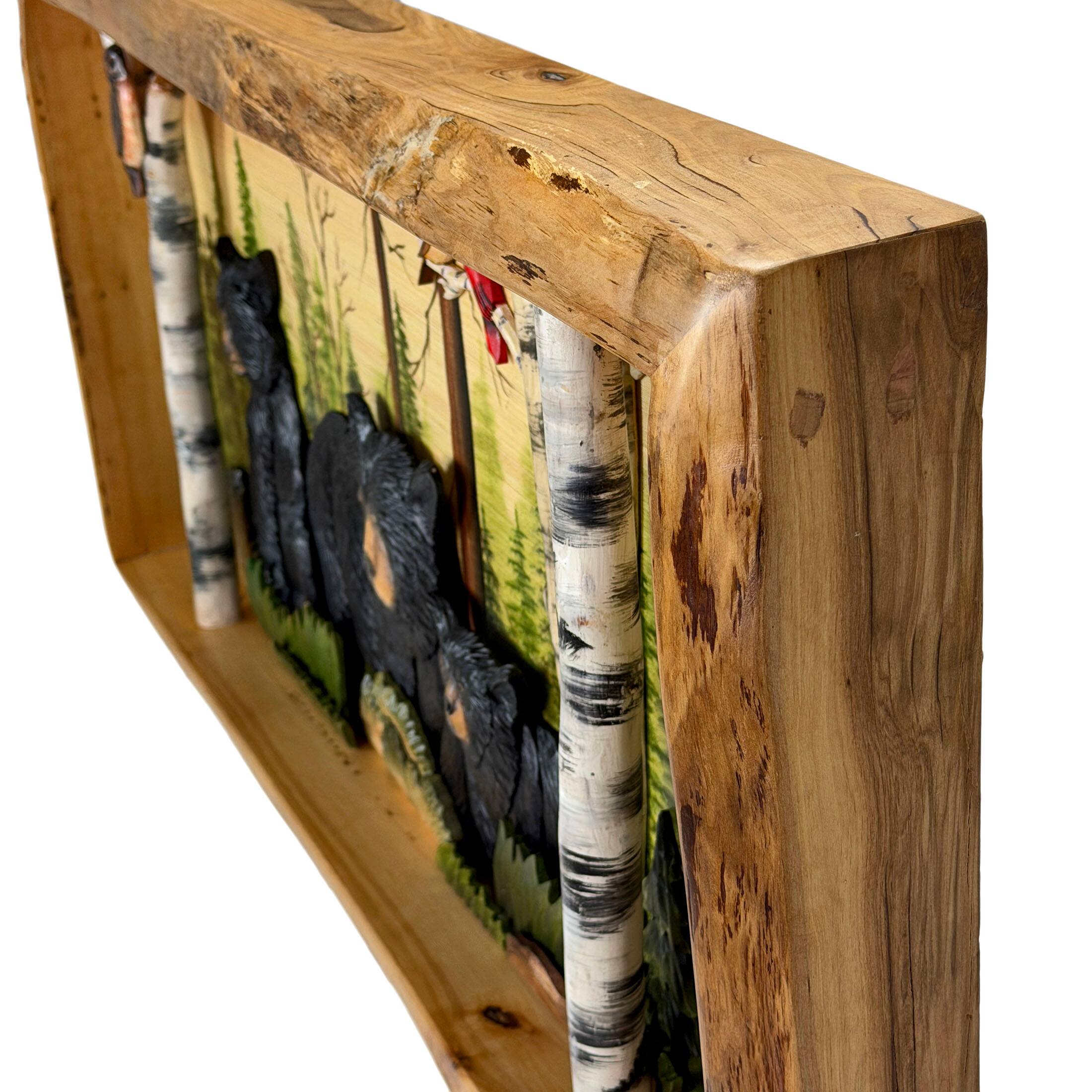 Alt View 2. Zeckos - Rustic Bear Family in Woods Intarsia Wood Wall Sculpture 35.5x18 Indoor - Brown.