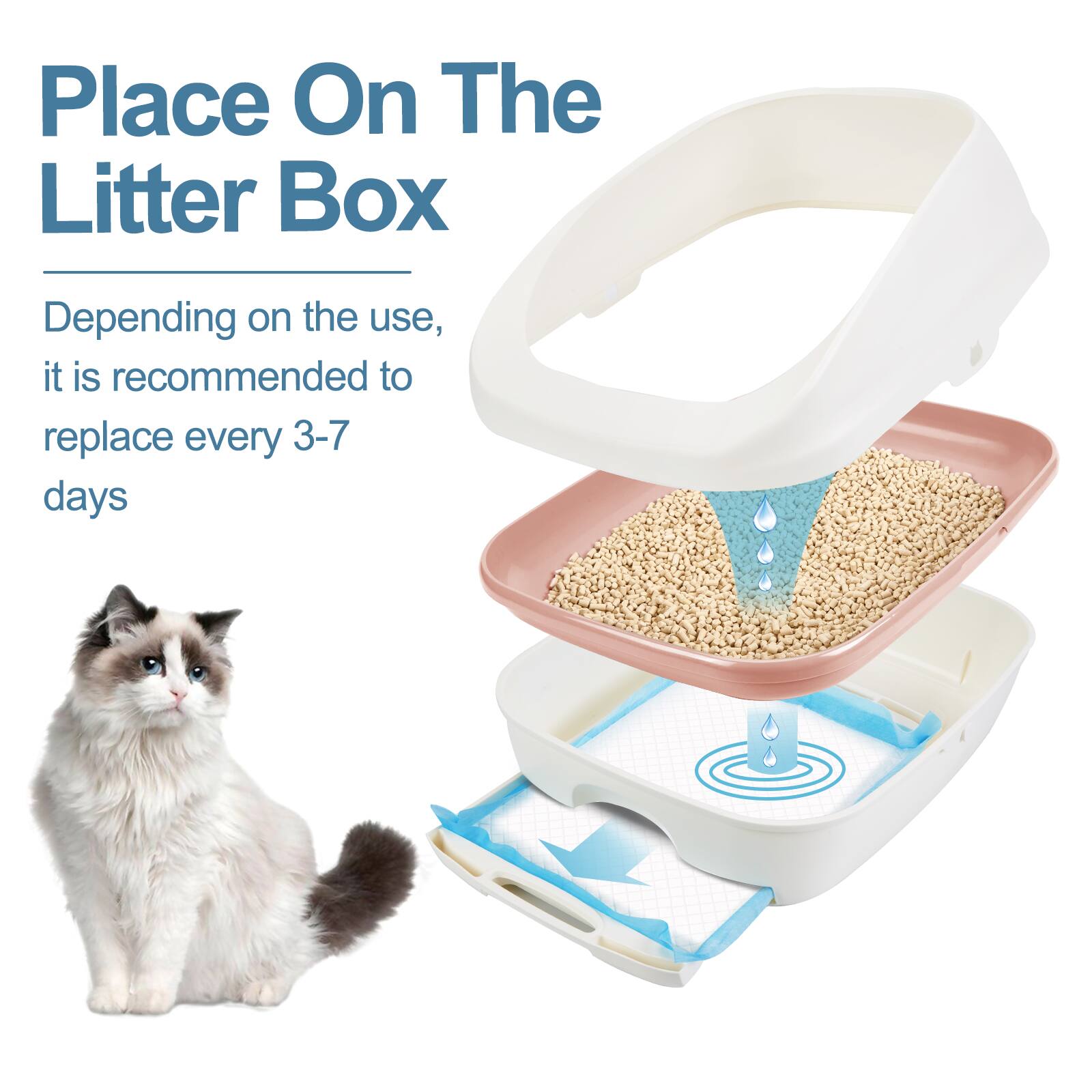 Place On The Litter Box

Depending on the use, it is recommended to replace every 3-7 days