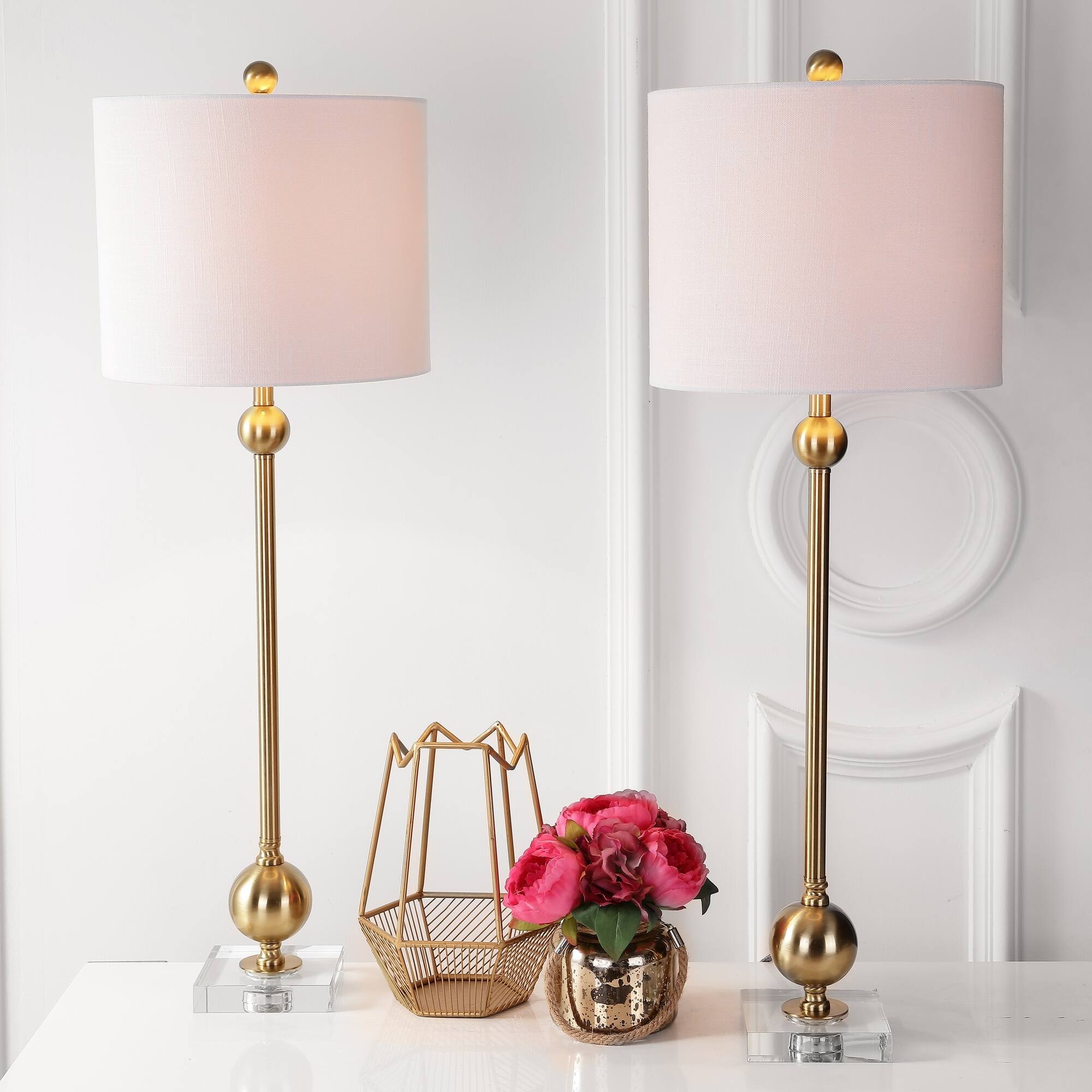 Alt View 1. Jonathan Y - Hollis 34 in. Metal LED Table Lamp, Brass with Crystal Base (Set of 2) - Brass.