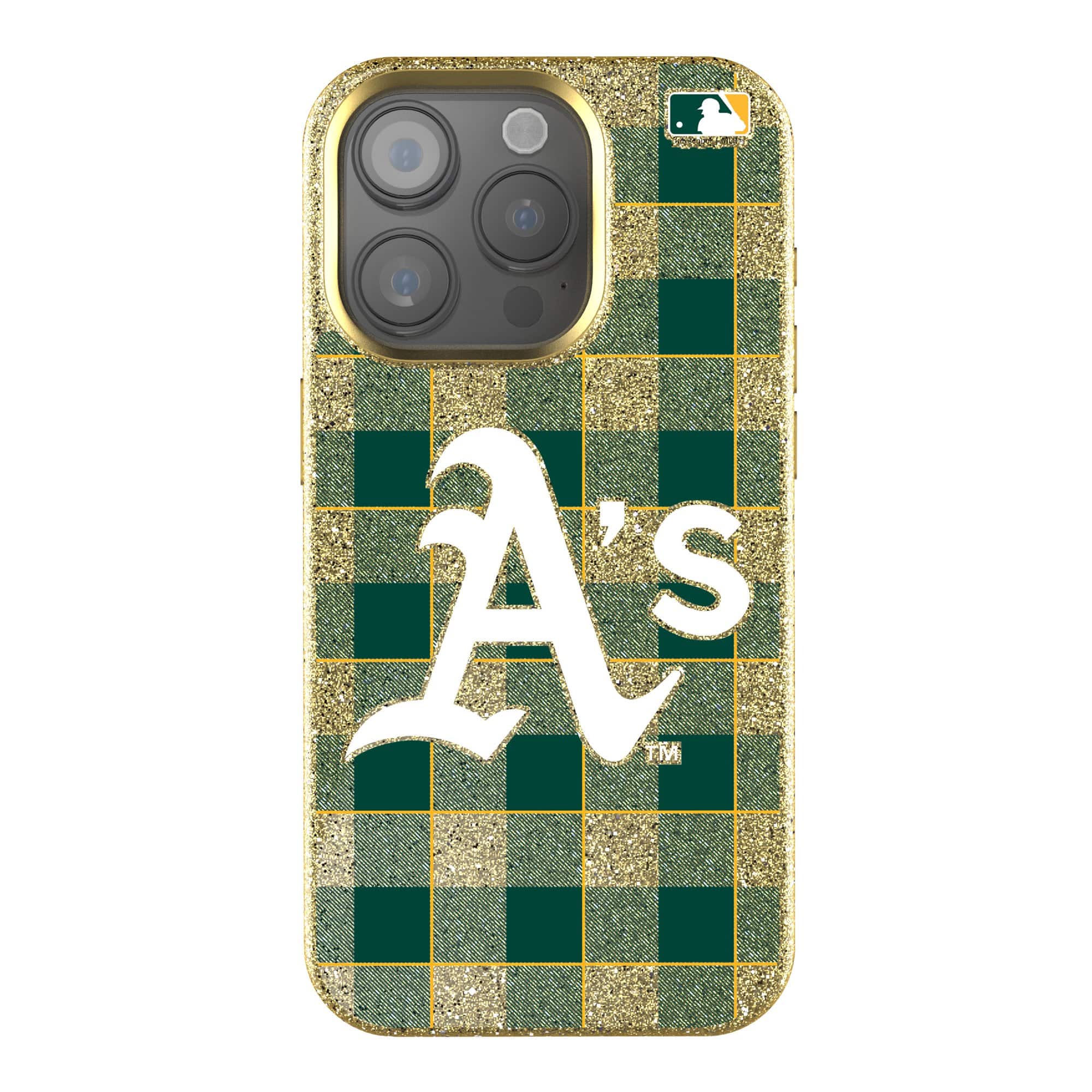 Keyscaper - MLB - Athletics Plaid Bling iPhone Case - 14 Pro Max - Gold