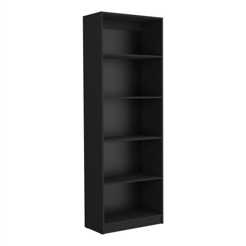 Back. HTUTWOO - 4-Tier Bookcase with Storage - Space-Efficient Vertical Bookcase with Four Large Shelves, Additional Lower Storage Shelf - Black.