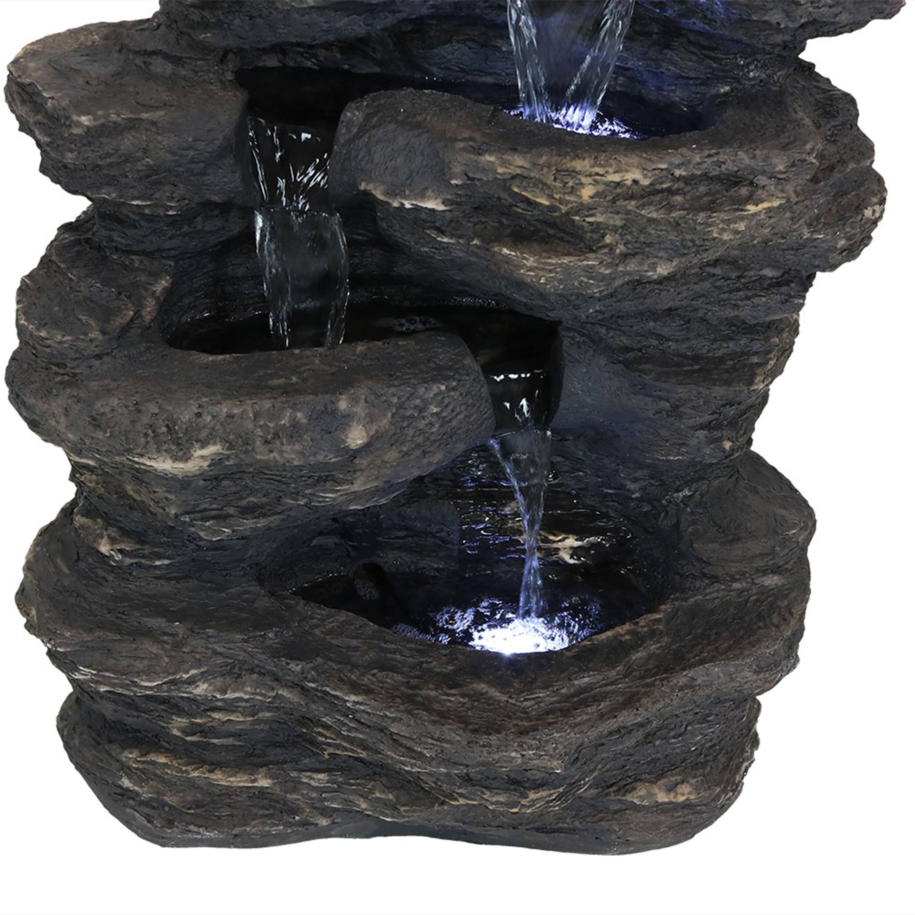 Alt View 7. Sunnydaze - Polystone Rock Falls Waterfall Fountain with LED Lights - 24 in - Grey.