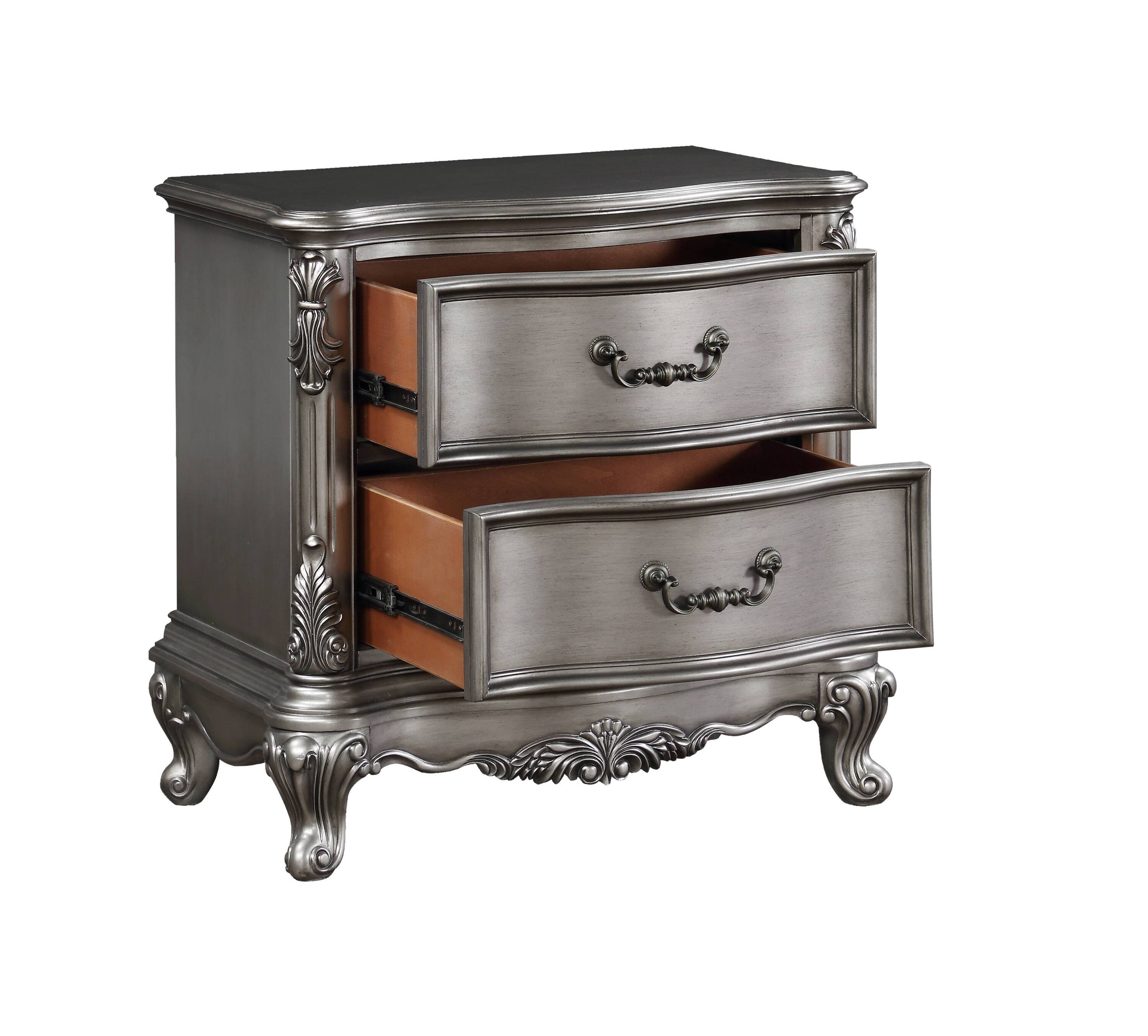 Back. Tiramisubest - Traditional Vintage Nightstand with Antique Platinum Finish - Brown.