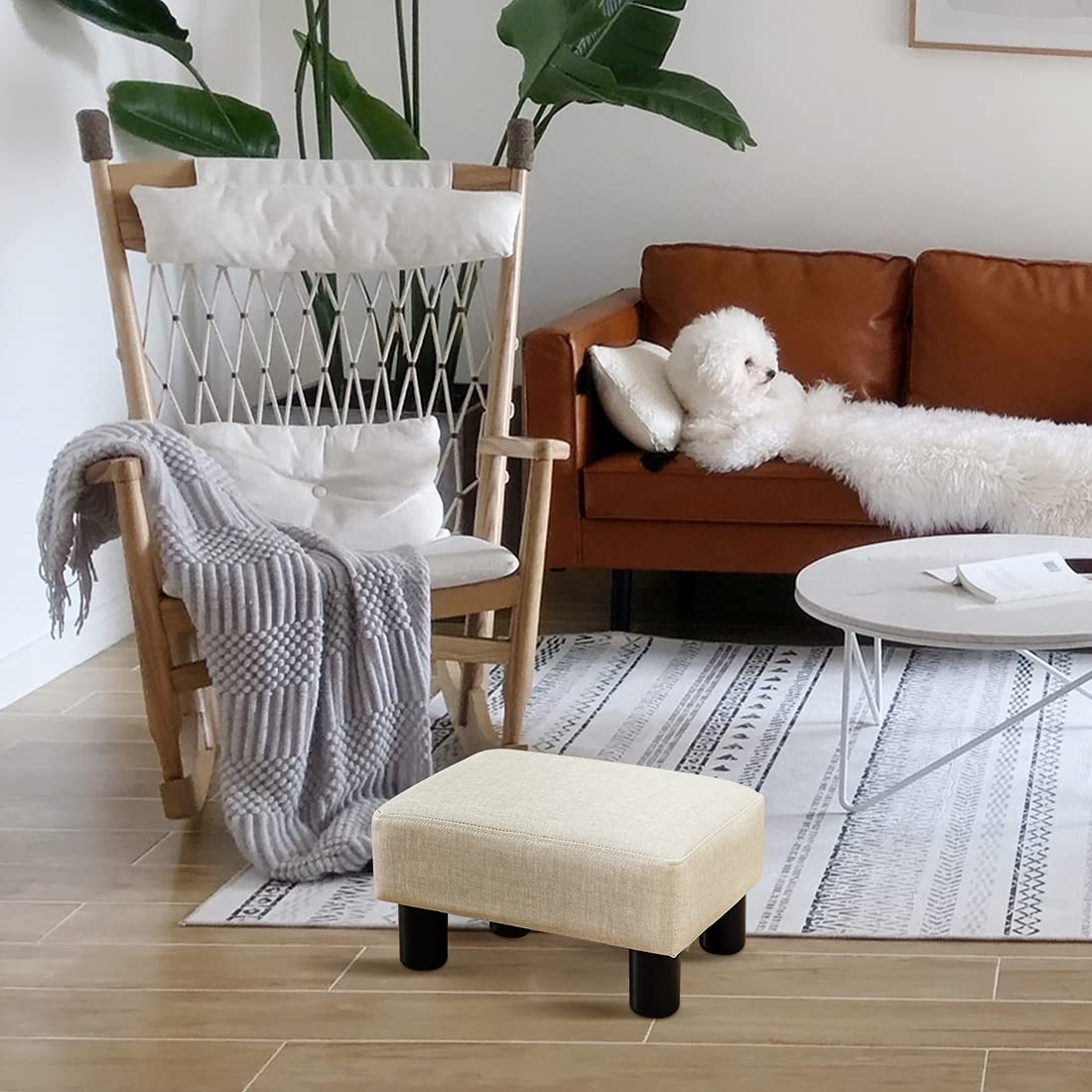 Fabibe Small Rectangle Foot Stool, PU Linen Fabric Footrest Ottoman ...