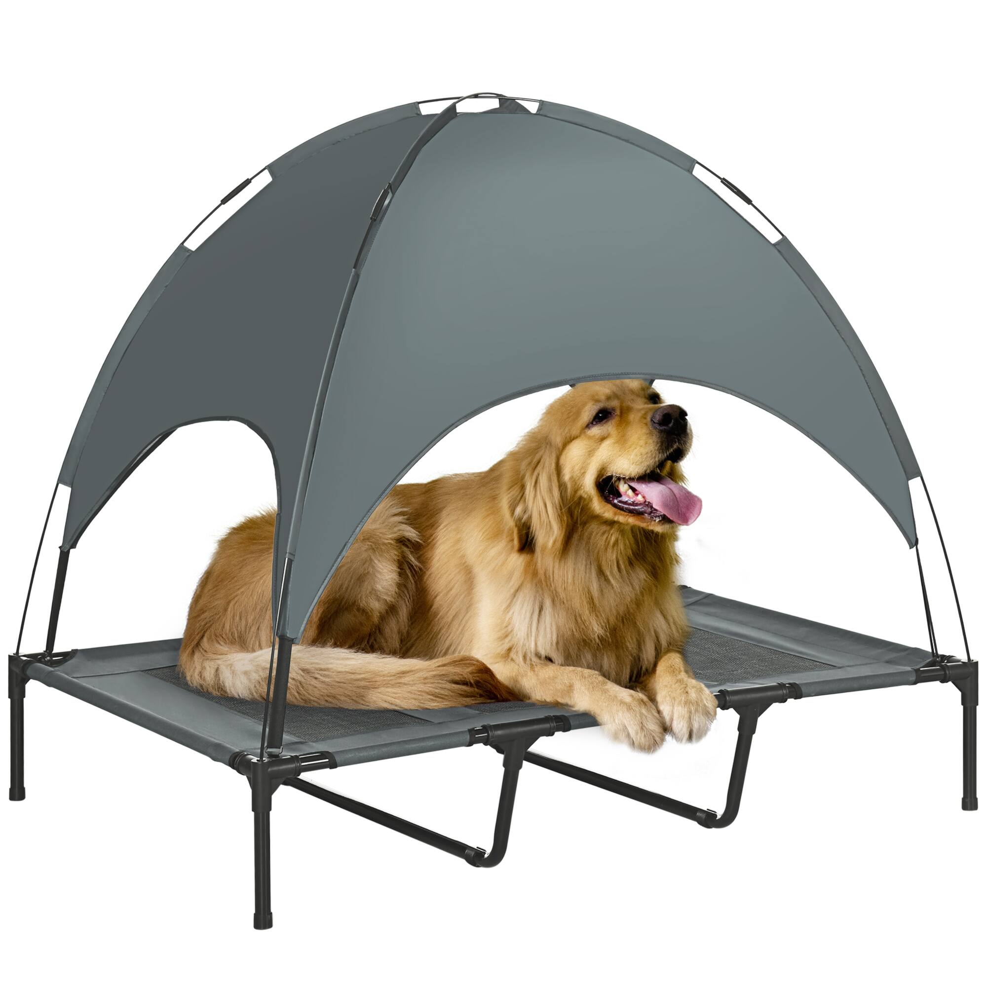 Front. Pawhut - Elevated Dog Bed with Canopy, Outdoor Cot with UV Protection Canopy Shade, 48 inch Large Pet Bed for Camping - Grey.