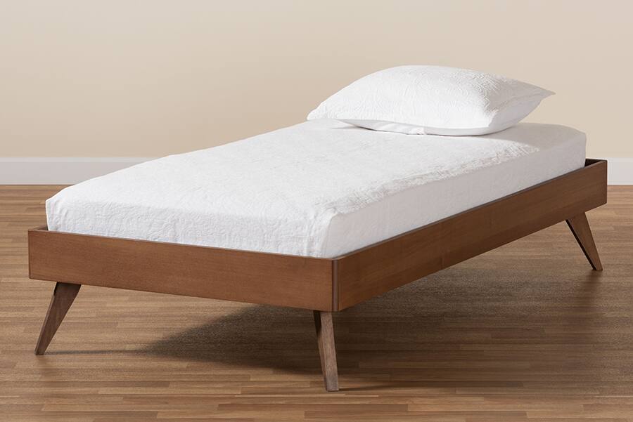 Alt View 2. Baxton Studio - Lissette Mid-Century Modern Ash Walnut Finished Wood Twin Size Platform Bed Frame - Ash Walnut.