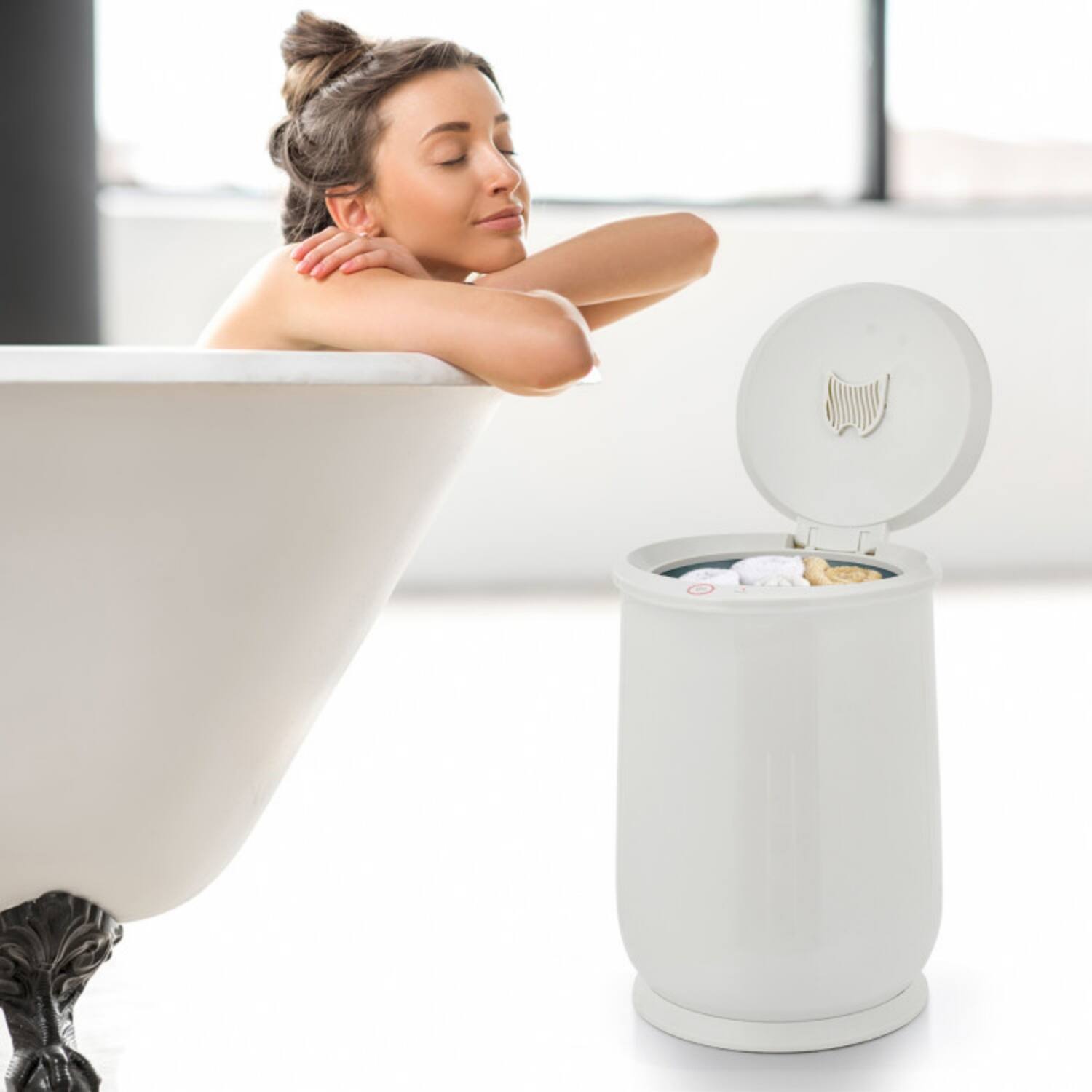 Front. LUCKY ONE - 21L Freestanding Electric Towel Warmer with Auto Shut-Off and Fragrance Rack - Gray.