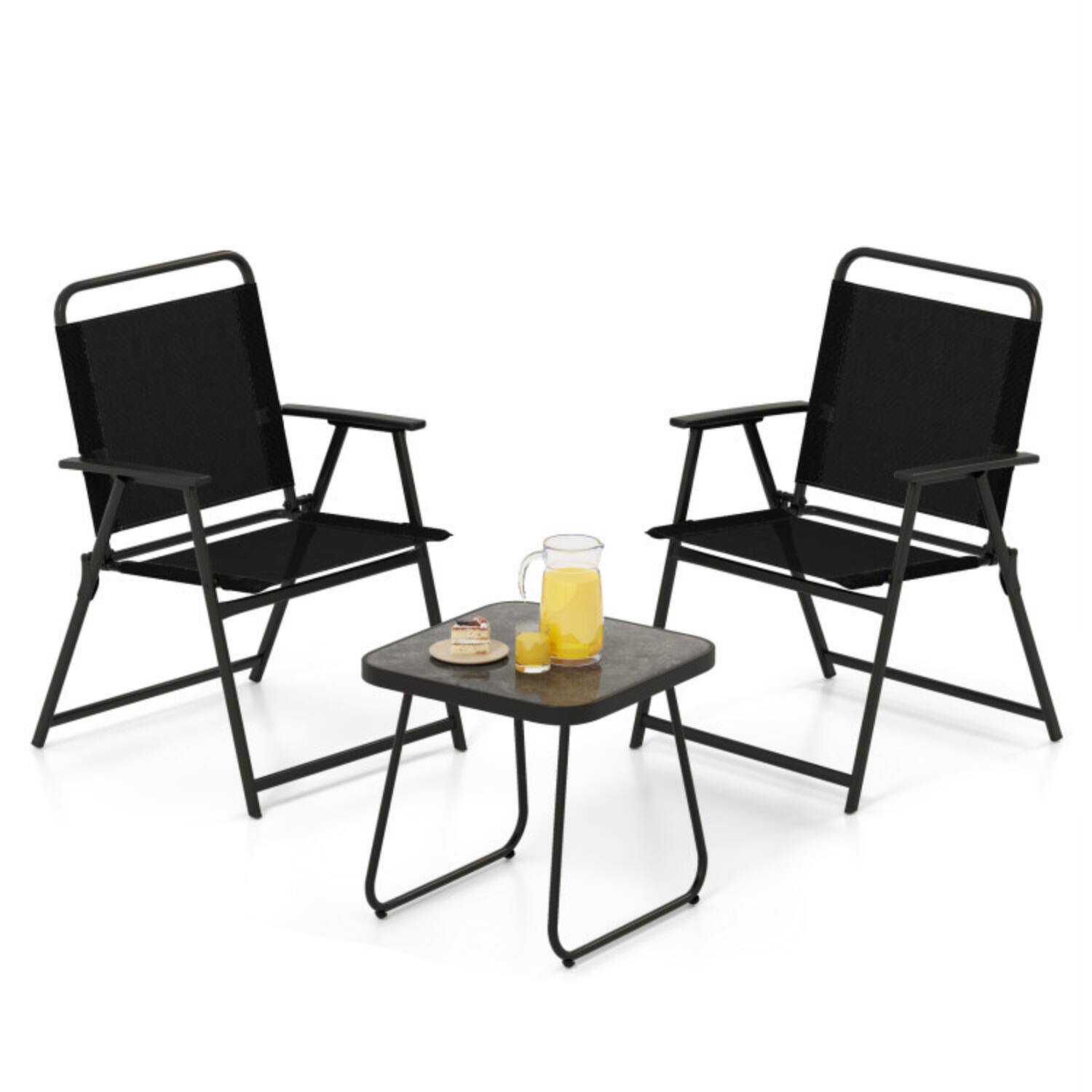Alt View 4. Mondawe - Folding Patio Conversation Bistro Set with 2 Chairs and Table 3-Piece - Black.