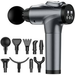 The Best Inks - Massage for Athletes Handheld Electric Deep Tissue Percussion Device with 30 Speed Levels 9 Heads Father's Day Gifts - Gray