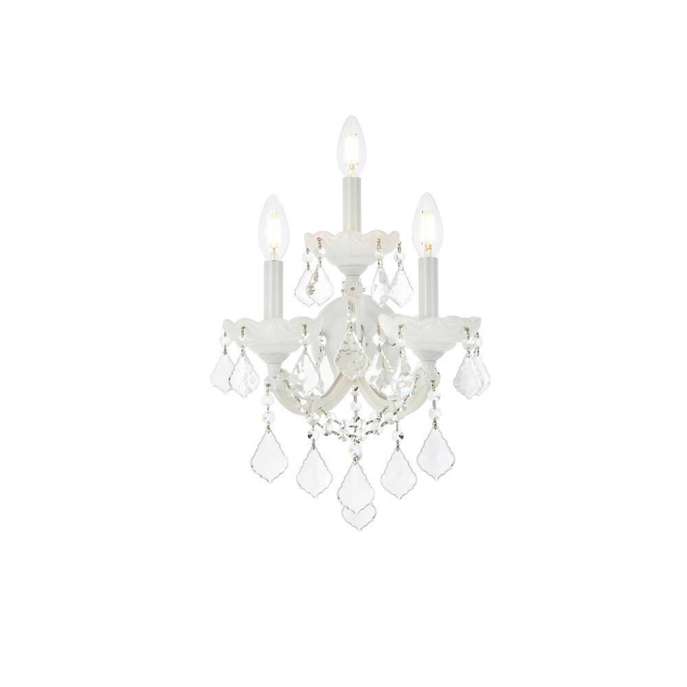 Alt View 4. Elegant Lighting - Maria Theresa 3 light white Wall Sconce Clear Royal Cut Crystal - White.