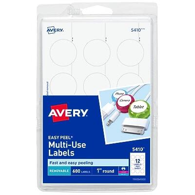 Avery - Easy Peel Laser/Inkjet Multipurpose Labels, 1" Dia, 600 Labels/Pack (5410) - White