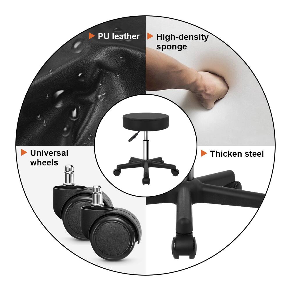 - PU leather
- High-density sponge
- Universal wheels
- Thicken steel