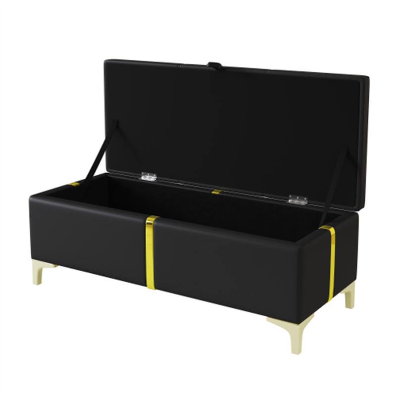 Angle. HTUTWOO - Storage Ottoman Bench for Bedroom Living Room - Upholstered Storage Bench with Metal Legs, Fully Assembled Except Legs - Black.