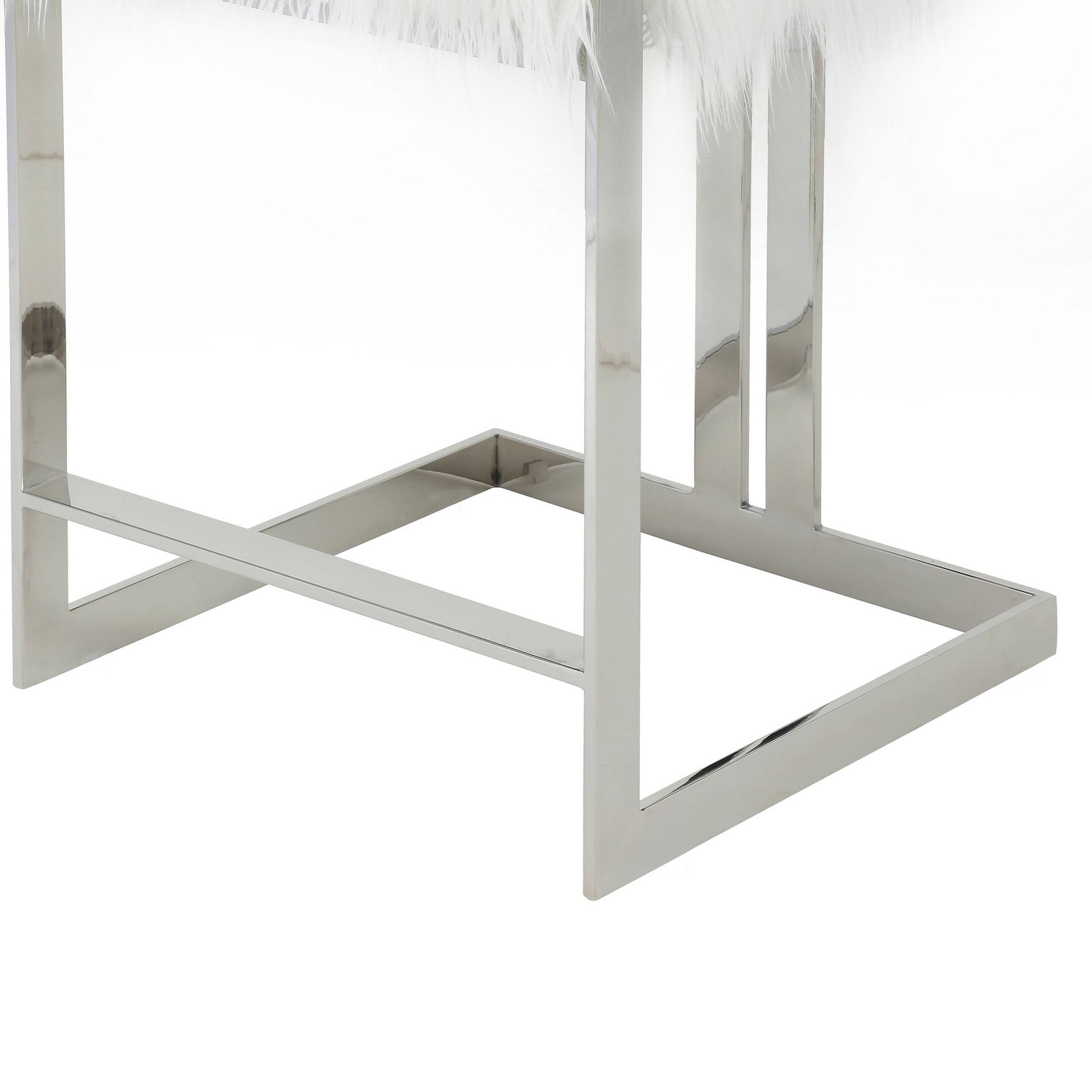 Back. Manhattan Lane - Suki 26 Inch Counter Stool Chair,  Faux Fur, Stainless Steel - White, Silver.