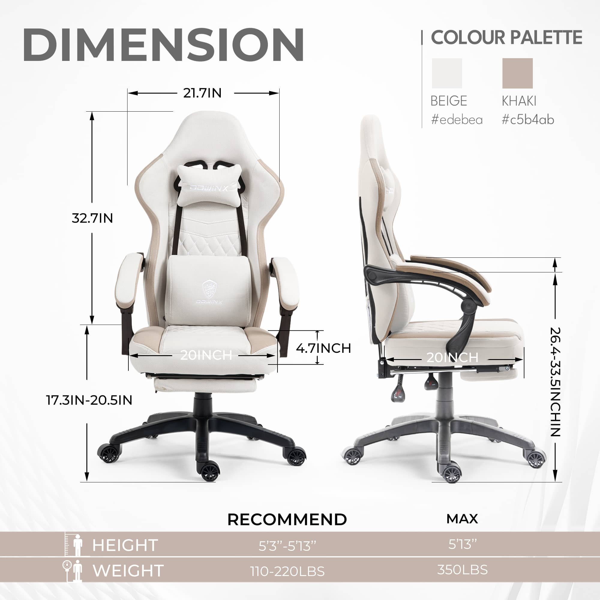 Dowinx Gaming Chair Fabric Breathable, Ergonomic Office Chair with