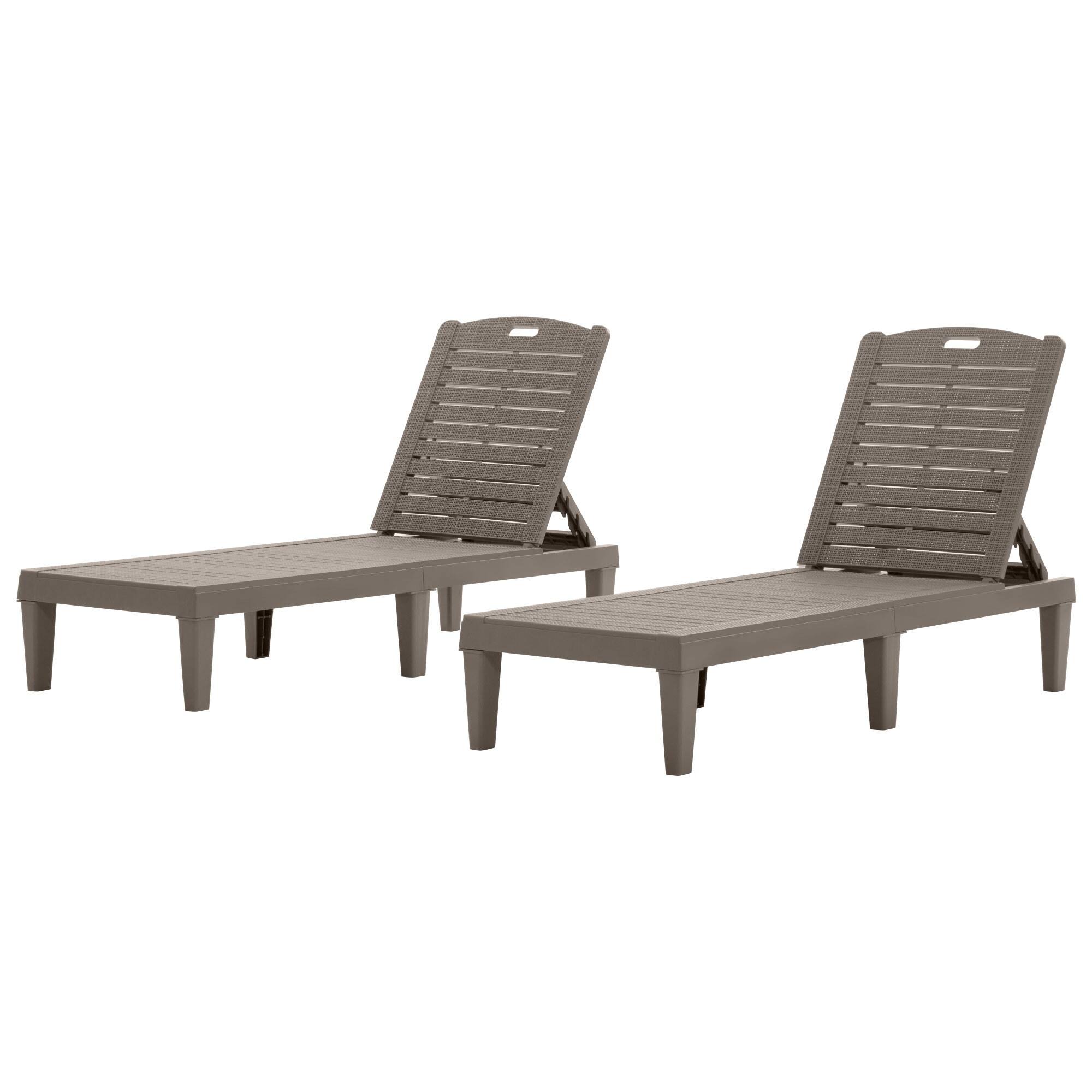 Front. Ecooso - Outdoor Chaise Lounges Resin Pool Lounge Chairs Outdoor Chaise Lounge Chair Set with Adjustable Backrest (Set of 2) - Light Brown.