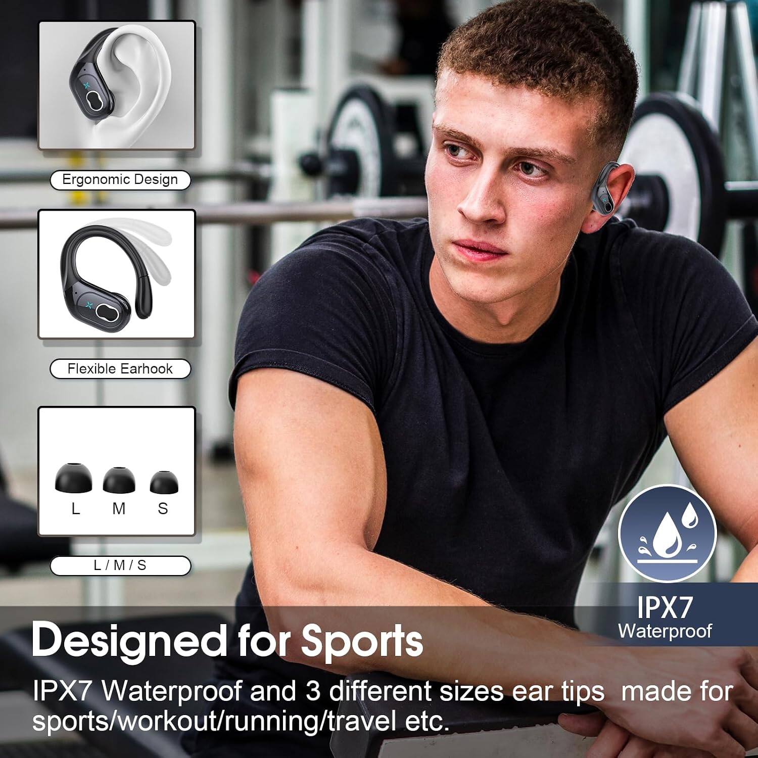 Ergonomic Design Flexible Earhook L M S L/M/S IPX7 for Waterproof Designed Sports IPX7 Waterproof and 3 different sizes ear tips made for sports/workout/running/travel etc.