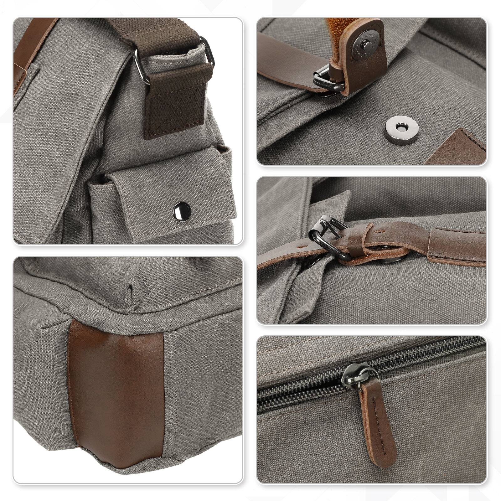 Alt View 4. Unique Bargains - Canvas Crossbody Bag for Men and Women, Vintage Shoulder Bag, Multiple Pockets, Fits 13" Laptops - Gray.