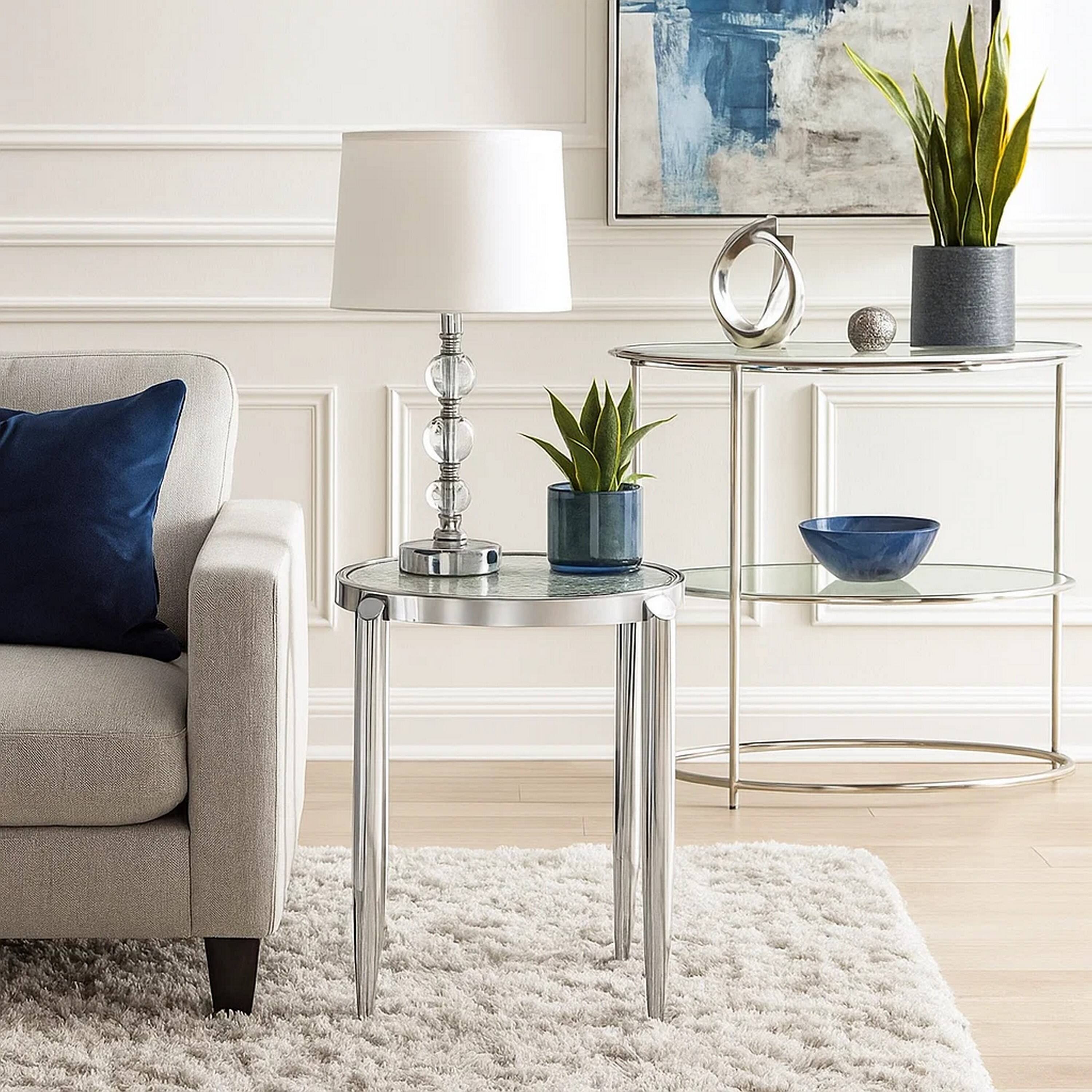 Alt View 6. Manhattan Lane - End Table with Tubular Rounded Legs and Frosted Glass Top - Silver.