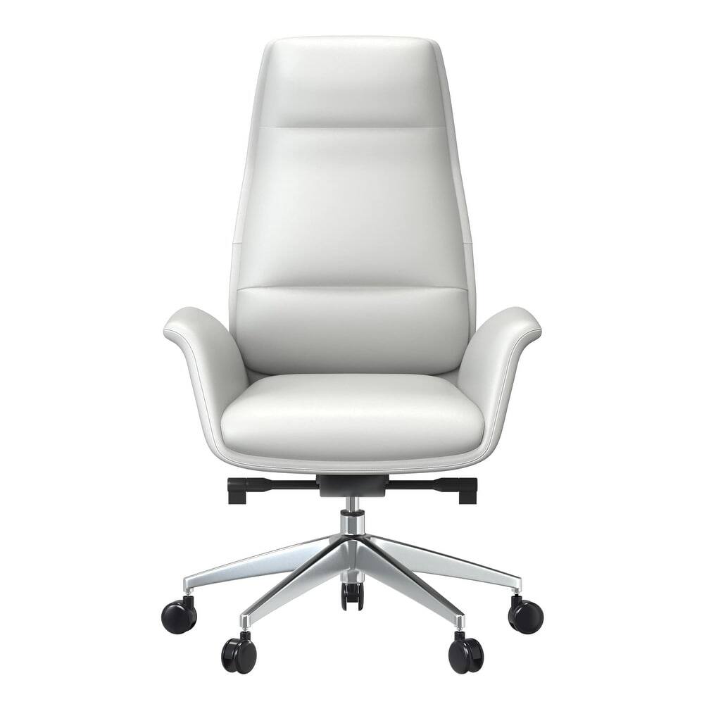 Back. LeisureMod - Summit High-Back Swivel Leather in Metal Frame Office Desk Chair with Adjustable Height, Tilt & Plush Cushion - White.