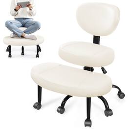 Brick Attic - ADHD Criss Cross Office Chair with Wheels,Adjustable Height Ergonomic Kneeling Desk Chairs with 360°Rotating Footrest - White