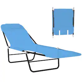 Outsunny - Folding Chaise Lounge Chair, Pool Sun Tanning Chair, Outdoor Lounge Chair with Reclining Back, Breathable Mesh Seat - Blue