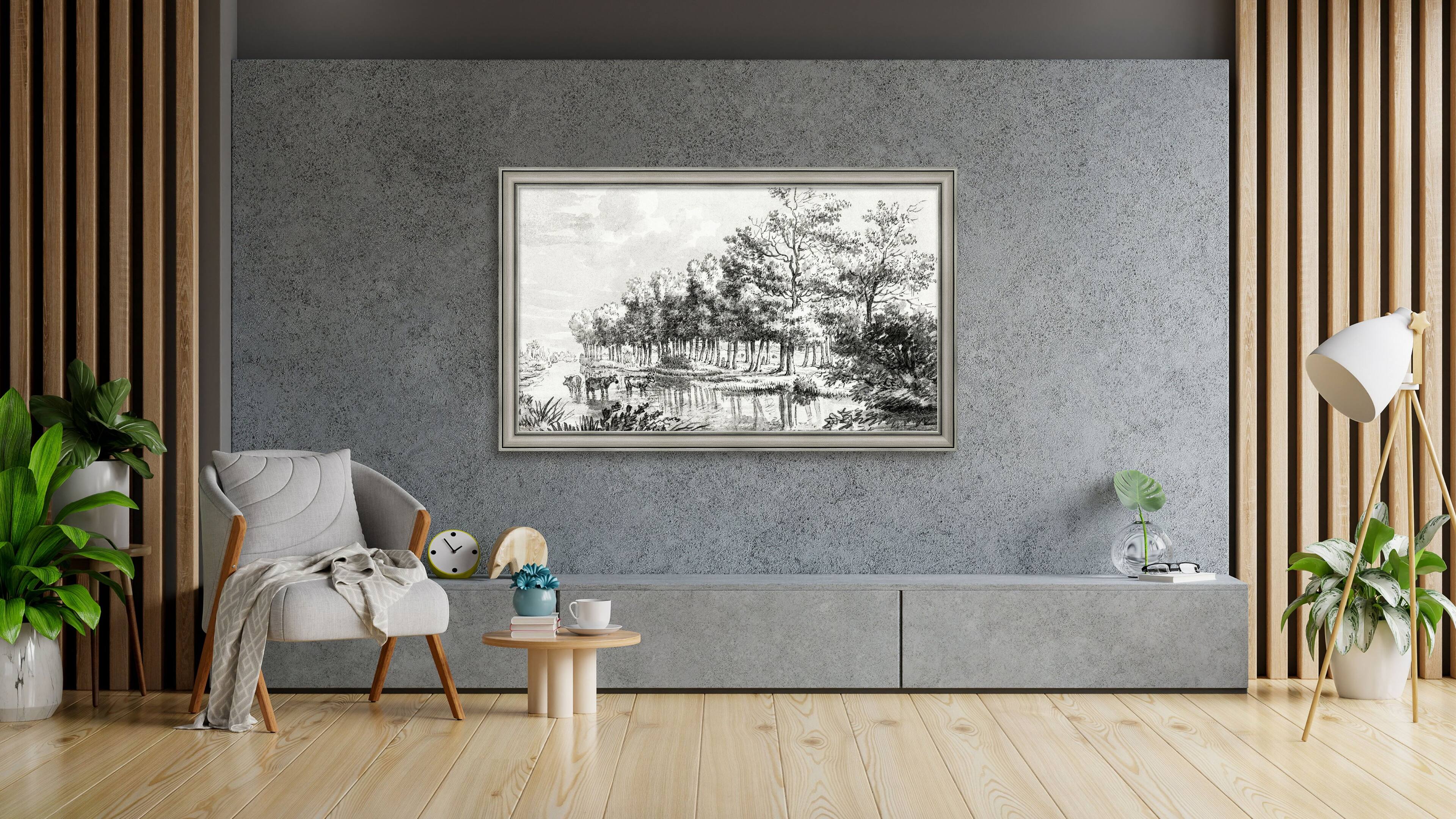 Alt View 3. Deco TV Frames - 75" Slim Bezel for Samsung The Frame and Frame Pro TV - Industrial Nickel.