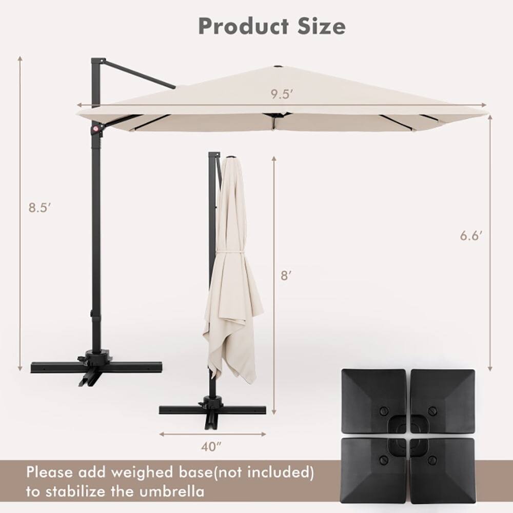 Product Size

9.5'  
8.5'  
6.6'  
8'  
40"

Please add weighed base (not included) to stabilize the umbrella