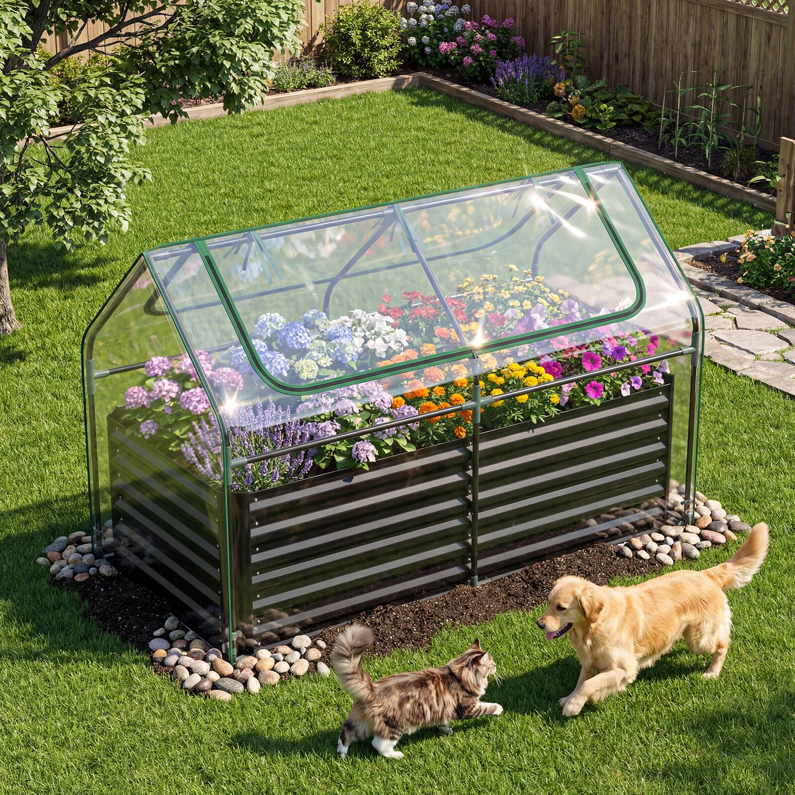 Alt View 1. Gymax - Gymax Raised Garden Bed w/ Cover 68'' x 33'' x 21'' Planter Box w/ Mini Greenhouse Black & Clear - Black.