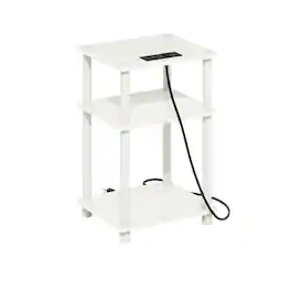FurniFact - 3-Tier Open Storage End Table with USB and Type-C Charging Ports - White