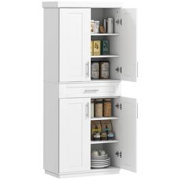 Homcom - 72" Kitchen Pantry Cabinet, Freestanding Tall Storage Cabinet with 4 Doors, Drawer and 3 Adjustable Shelves - White