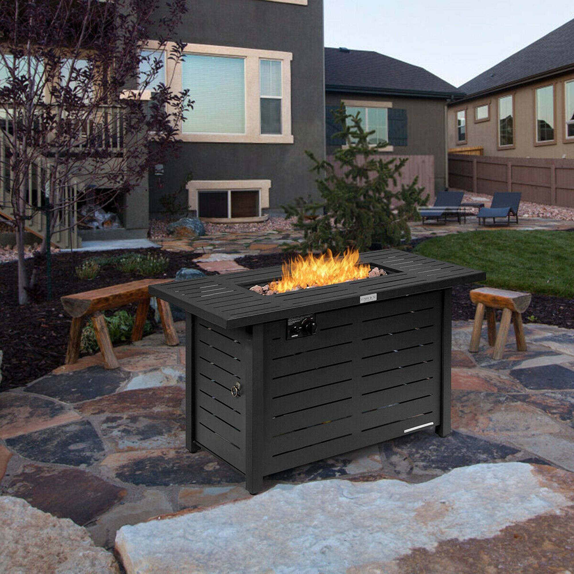 Alt View 2. Costway - Costway 42" Rectangular Propane Gas Fire Pit 60,000 Btu Heater Outdoor Table W/ Cover - Black.