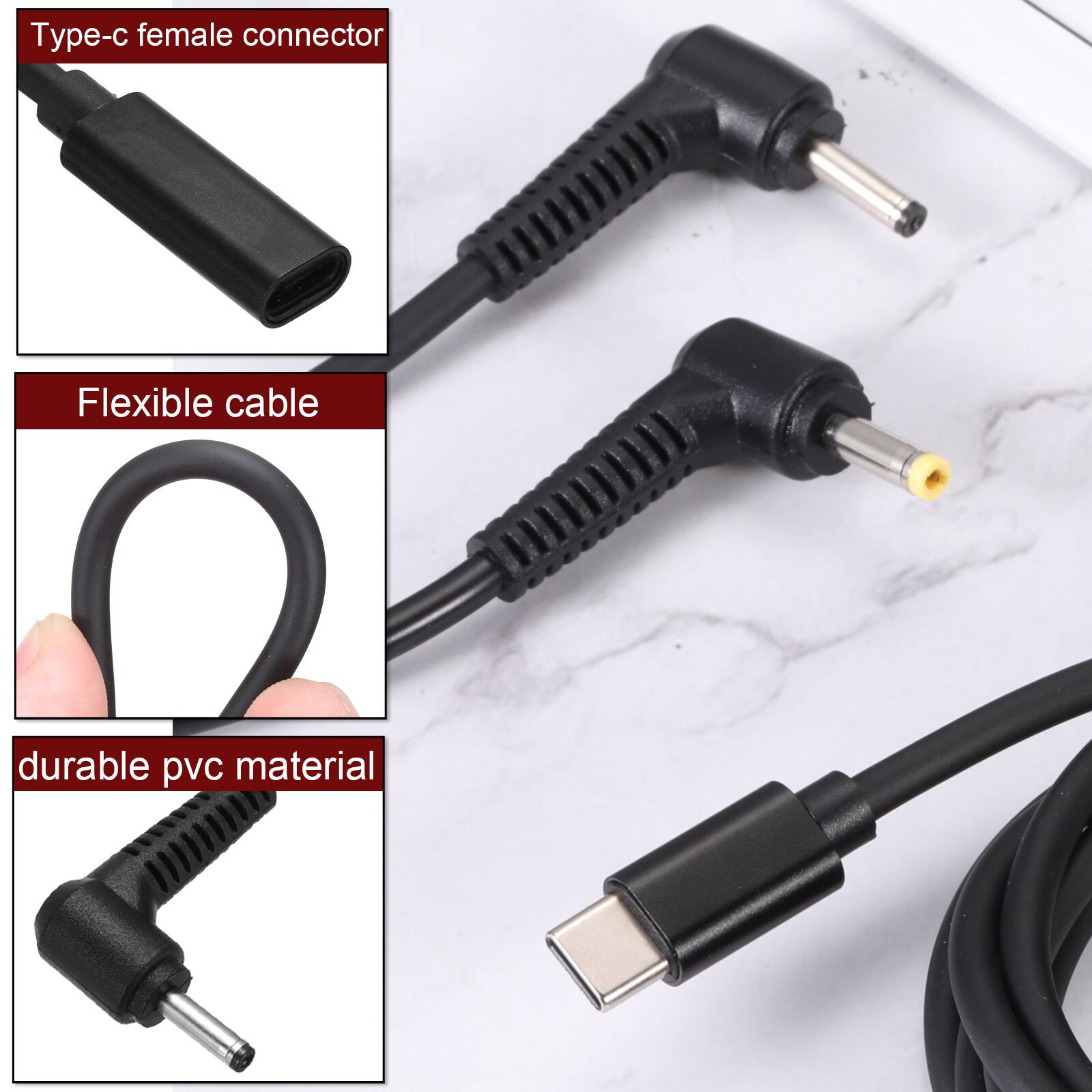 - Type-c female connector
- Flexible cable
- Durable PVC material