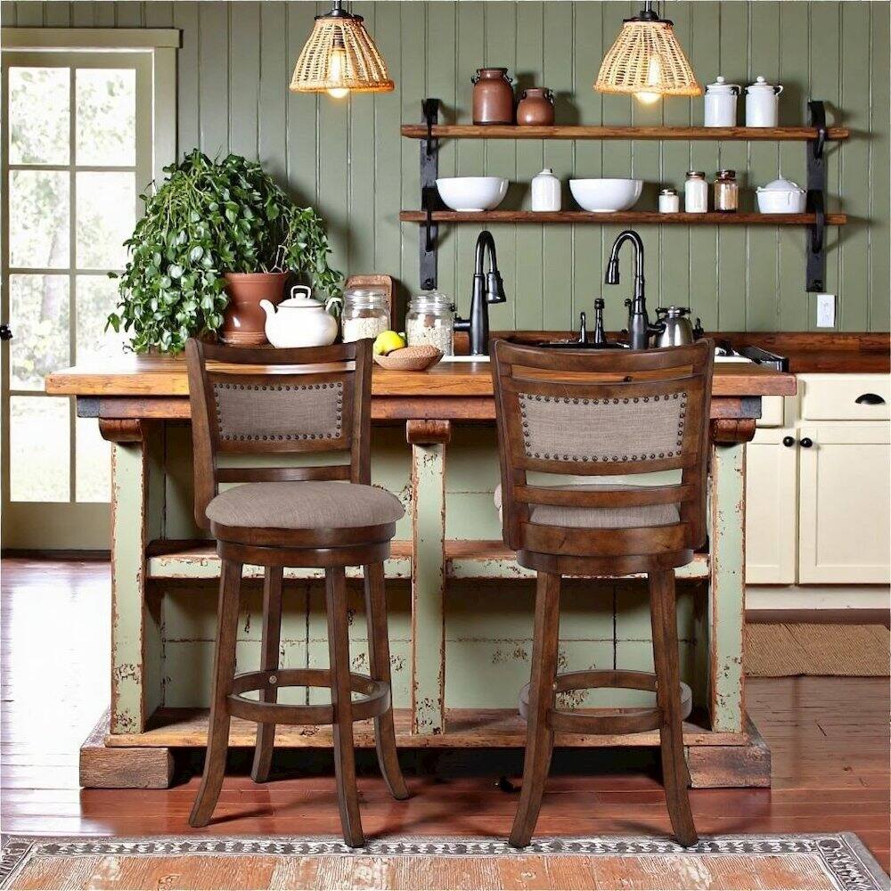 Alt View 5. FurniFact - Swivel Bar Stools with Backs – Extra Tall Counter Height Stools - Brown.