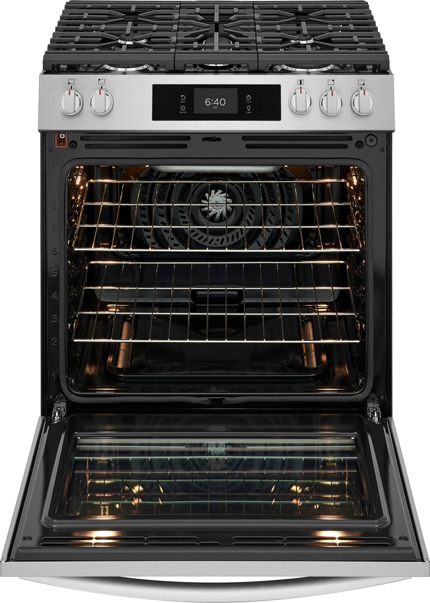 Alt View 2. Frigidaire - Gallery 6.0 Cu. Ft. Slide-In Gas Range with Stone-Baked Pizza and 15+ Ways to Cook - Stainless Steel.