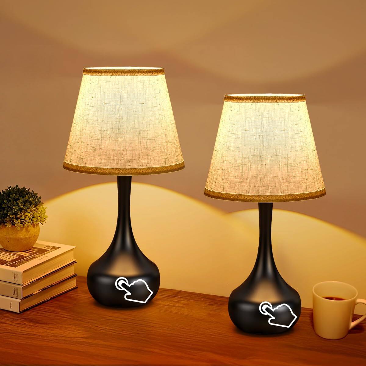 Dazzed Corner - Touch Table Lamp Set of 2,Desk Lamps for Nightstand - Black