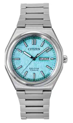 Citizen - Zenshin Super Titanium Turquoise Dial Eco-Drive AW0130-85M 100M Men's Watch - Silver, Blue