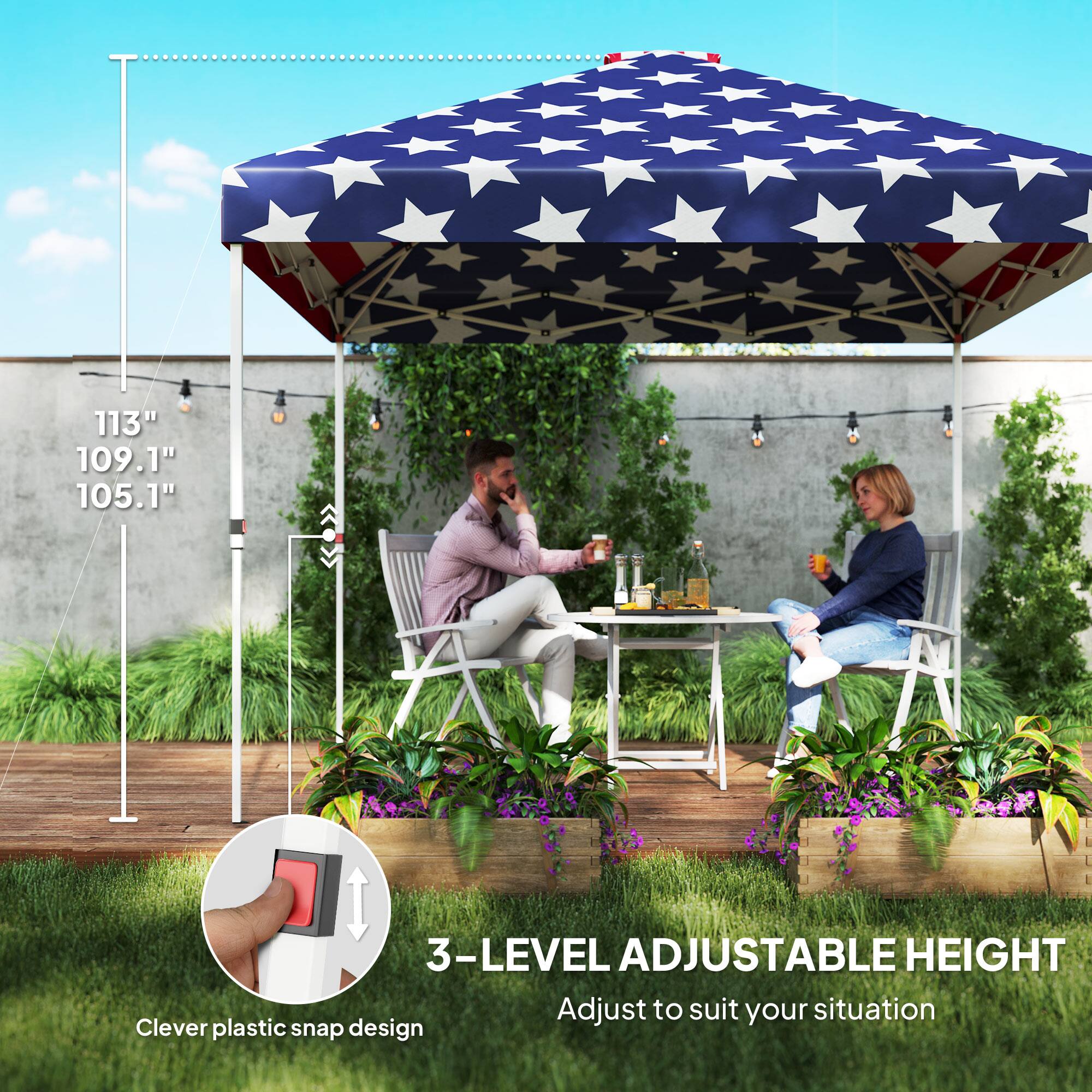 113" 109.1" 105.1" 3-LEVEL ADJUSTABLE HEIGHT Adjust to suit your situation Clever plastic snap design