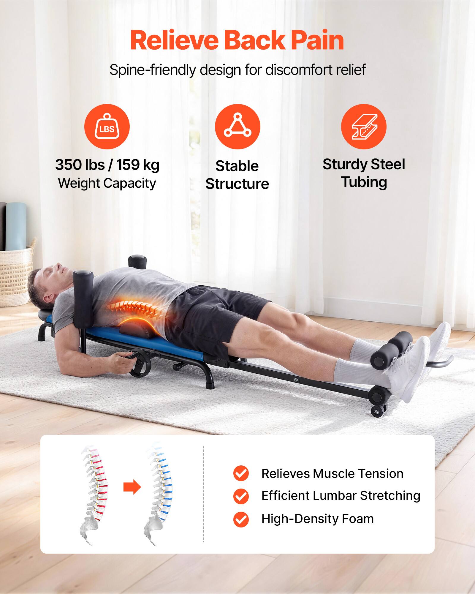 VEVOR Inversion Table, 350 lbs Capacity Heavy Duty Back Inverter ...